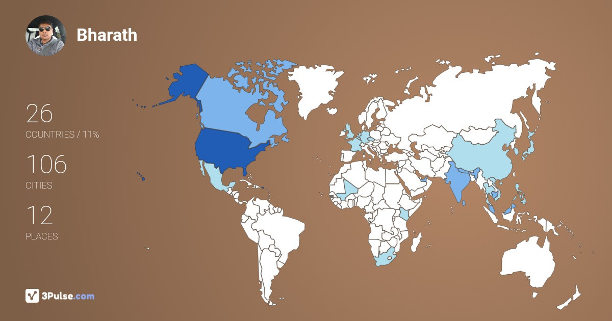Bharath Krishnaswamy's Travel Map Image